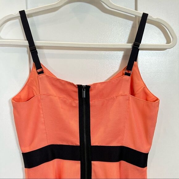 Rachel Rachel Roy Coral Salmon Pink Black Bandage Mini Dress Stretch Fit Flare 4 - Picture 9 of 12